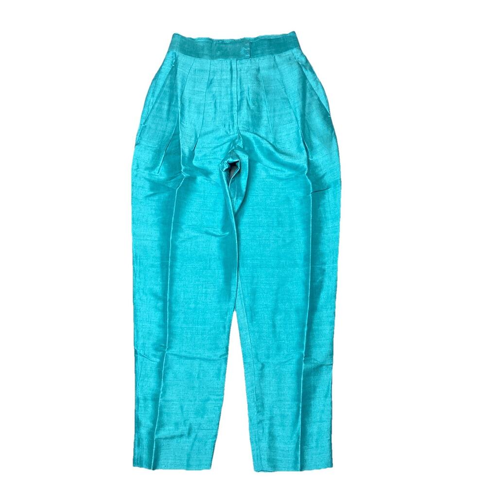 Julia Amory Deco Pant Dupioni Silk XS Turquoise High Waist Tapered Quiet Luxury